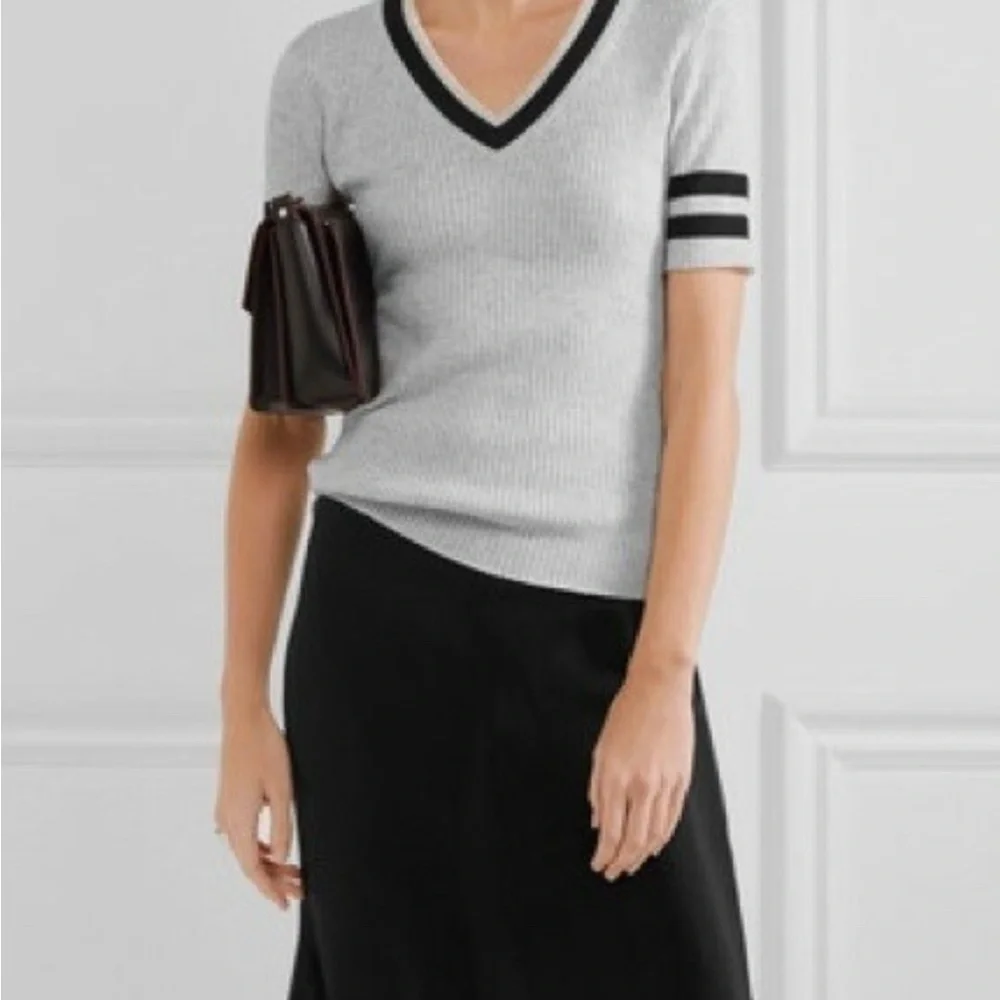 Frame Shirt Gray V-Neck Sweater Blue Stripes Preppy Varsity Wool Cotton Blend XS - Picture 2 of 9
